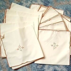 VINTAGE 60s Embroidered Napkin Set Of 12 Autumn